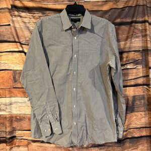 Banana Republic Casual Button-Down Shirt Men's Large Tall Brown Gingham Cotton